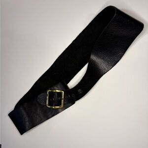 Vintage Black Leather Belt (wide) with Brass Buckle